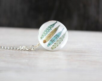 Silver Necklace with Feathers