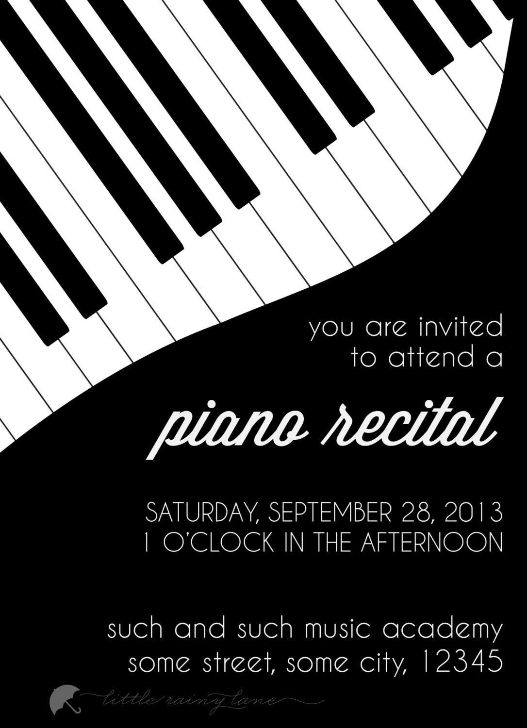 Piano recital invitation custom