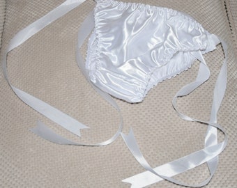 SS Tie-side sissy satin panties, fun dressing up games, white, Sissy Lingerie