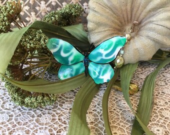Pretty Enameled and Jeweled Vintage Butterfly Brooch