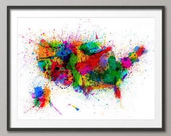 United States Paint Splashes Map USA, Art Print (63)