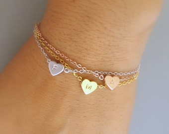 Dainty heart and initial bracelet- heart monogram bracelet,bridesmaid bracelet,personalized bridesmaid jewely, heart bracelet wedding gift