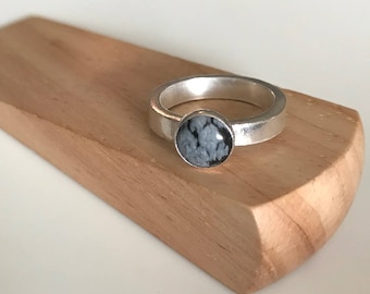 Handmade Snowflake Obsidian // Sterling Silver // Minimalist Ring