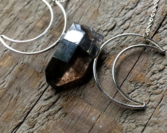 Smokey Quartz Moon Necklace - Crystal Necklace - Smokey Quartz Necklace - Crystal Jewelry - Moon Jewelry