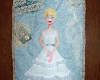 OOAK Applique wall hanging art quilt bride lace