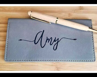 Custom Faux Leather Checkbook Cover, Vegan, Personalized Checkbook Wallet, Check Book Pocket Book, Check Book Cover, Gift For Her, Him