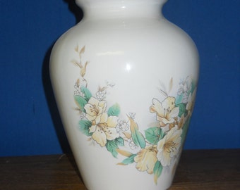 Ceramic jar with lid,urn,White with Yellow 4 o clock flowers Jar with lid,large urn, large jar, art pottery, handmade
