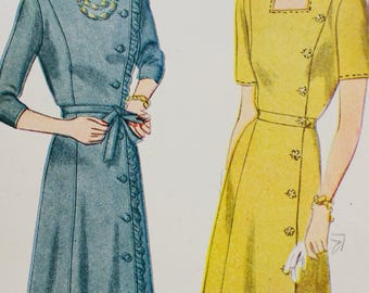 Simplicity Vintage 1940's Pattern 4823. Misses Dress w/ Neck and Sleeve Variations. Button-down Side Front. Sz 14, B 32, UnCut~Quite Rare