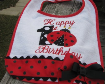 ladybug bib ,birthday bib, 1st birthday, 2nd birthday, red ladybug birthday, smash cake bib