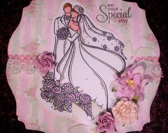 Boxed 6-inch Easel Wedding Card, hand coloured Wedding Card/keepsake
