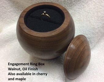 Walnut Engagement Ring Box, 4 Inch Spherical, Turned, Round