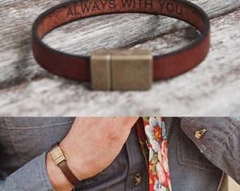 Personalized Groom Gift Groomsmen Gifts For Men Hidden Message Bracelet Custom Engraved Leather Bracelet for Men Wedding Gift Fathers Day
