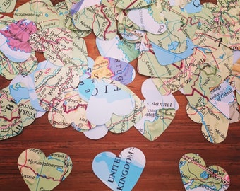 200 Small 1" Map Confetti, Atlas Confetti, Heart Confetti, Table Confetti, Wedding Confetti, Travel Confetti, Travel Wedding