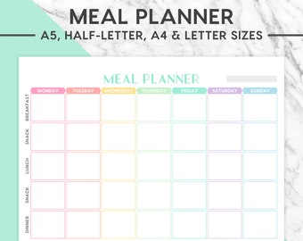 NEW! MEAL PLANNER Printable | Pastel, Meal Plan, Meal Planning, Menu Planning, Food Journal, Food Planning, Food Plan, Meals Printable