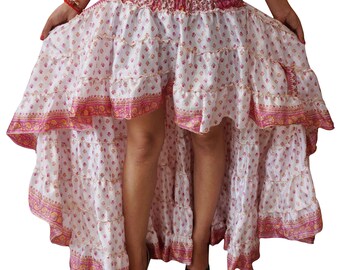 Gypsy Full Flared High Low Skirt Swing Asymmetrical Tiered Boho Chic Hippie Summer Skirts S/M