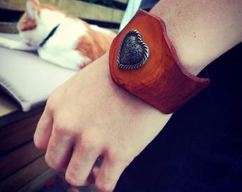 Orange heart - leather bracelet