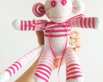 Sock Monkey-Mini-Floral-Flowers-Handmade-Monkey-Baby Blue