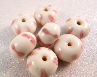 Lampwork Beads Pink Stripe Lampwork Rondelles Glass Beads
