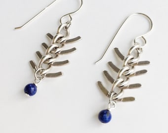 Fishbone Lapis Lazuli Silver Earrings