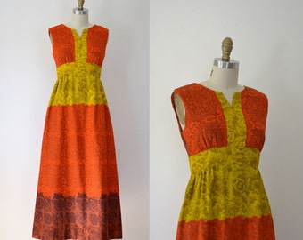 1970s Hawaiian Dress / Alfred Shaheen Cotton Maxi Dress