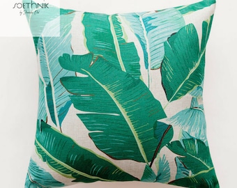 Throw Pillow Cover, SoEthnik Tropical Rainforest Linen Pillow Cover 18 x 18 Beige, Green