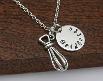 Whisk name necklace, delicate baking jewellery, whisk jewellery, baker gift, cooking jewellery personalised gift, customised name, word
