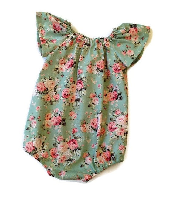 Baby playsuit romper mint floral cotton sunsuit clothing for