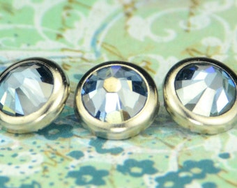10 Crystal Blue Shade Crystal Hair Snaps - Round Silver Rim Edition -- Made with Swarovski Crystal Element Rhinestones