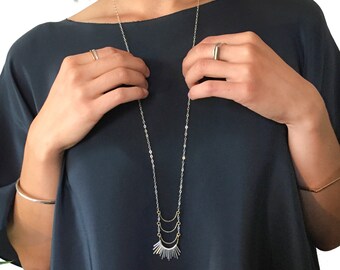 PALMETTO NECKLACE - Long Necklace with Silver Fringe - Long Fringe Necklace in Silver and Gold
