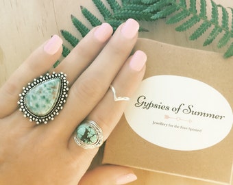 Turquoise Oval Sterling Silver Statement Ring / Turquoise Native Inspired Sterling Ring / Sterling Silver 925 Turquoise Ring / Gemstone Ring