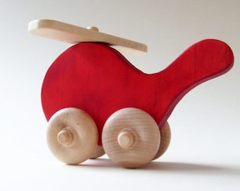 Red Wooden Helicopter Waldorf Toy