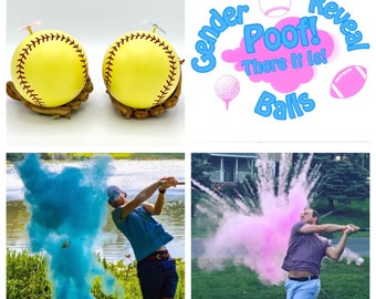SOFTBALL 2x Powder of Baseball Gender Reveal Balls Pack (Custom Color Combinations and Styles) Gender Reveal Softball