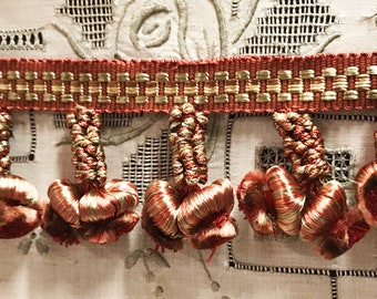 Tassel Trim - Onion Ball Tassel Fringe Decorative Gimp with Long Tassel - Apricot Coral Rust Tassel Pillow trim - 1 yard