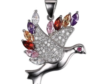 1 PENDANT 30 X 23 MM AAA TOPAZ 925 STERLING SILVER DOVE.