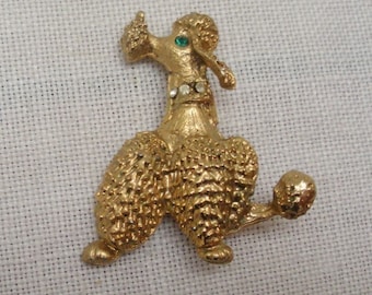 Vintage Poodle Pin With Rhinestone Eyes