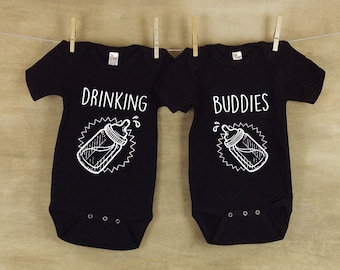 Drinking Buddies Baby Clothes - Matching Jumpsuits Jumpers Twins Baby Babies Expecting Mother To Be Gift Cute Baby Shower Gift