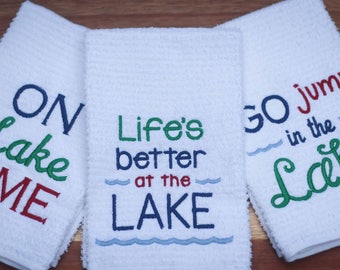 Lake Life, Lake House Decor, Lakehouse Kitchen, Life is Better at the Lake, Go Jump in the Lake, On Lake Time Bar Mop Kitchen Towels, Gift