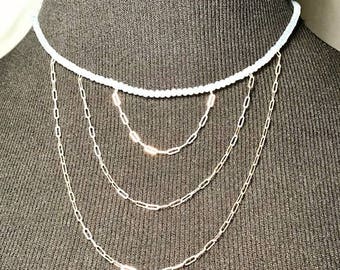 Wedding AB milkglass/ice/light blue and sterling silver necklace