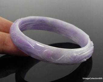 Vintage Lavender Jadeite Jade Bracelet with carved Dragon, 59mm - JB435