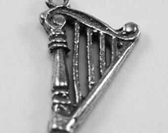 2 x Small Harp pendant or charm 1 bail Australian Pewter MI019