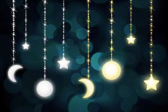 Celestial Clipart Moon and Stars Bokeh Strings Clip Art