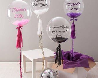 Personalised giant clear feather balloon,first birthday,baby shower,cake smash,bubble balloon,party gift/first birthday/christening/baptism