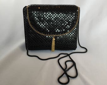 Vintage, Black and Gold Mesh Evening Bag/ Clutch. Square/Hardbody