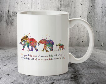 Elephant Family 3 Watercolor Art Print, Quote Mug, Valentines Day, Ceramic Mug, Watercolor Cup, Wedding Gift, Family, Kitchen Art, Funny Cup