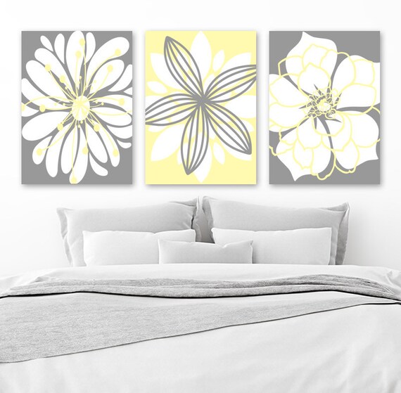Yellow Gray Wall Art Canvas or Prints Flower Wall Art