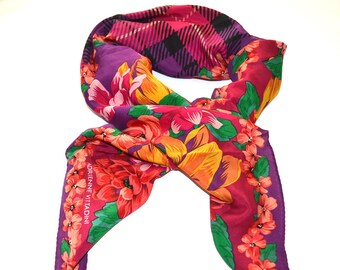 Adrienne Vittadini silk scarf Plaid floral square scarf Made in Italy