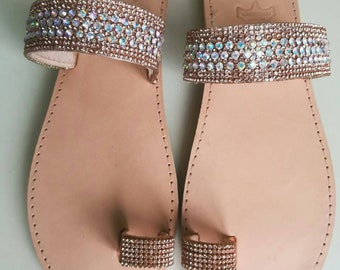 LYDIA, FREE SHIPPING, greek genuine leather sandals, crystal sandals, luxurious sandals, preciosa crystals, greek sandals