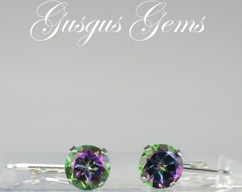 Rainbow Topaz/Topaz Leverbacks/Topaz Earrings/Rainbow Topaz 6mm/Mystic Topaz/ Purple Green/Sterling Leverbacks