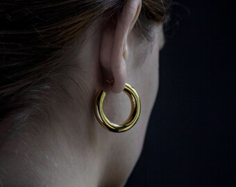 Handmade Gold-plated Silver Large Thick Hoop Earrings | Silver and Gold Jewellery | Amber Jewellery | Handmade Jewelry | Jewellery Shop