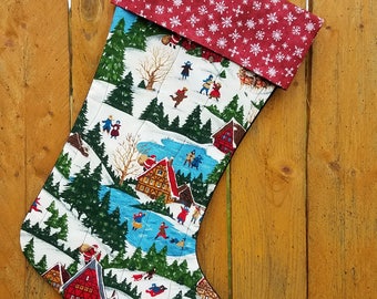 Country Scene Quilted Christmas Stocking